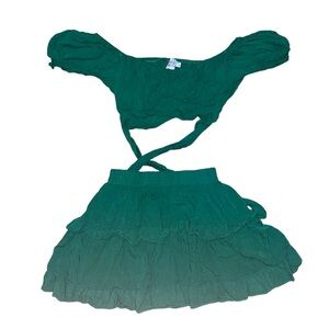 Princess Polly Green Frilly Set (Crop Top + Skirt)